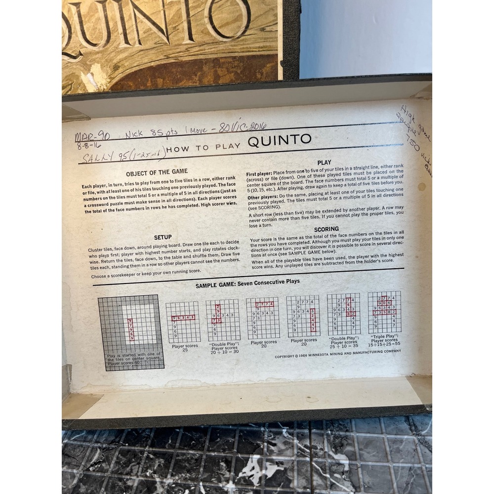 Vintage 1964 Quinto 3M Bookshelf Game Math Strategy Board Game Complete - Picture 5 of 6